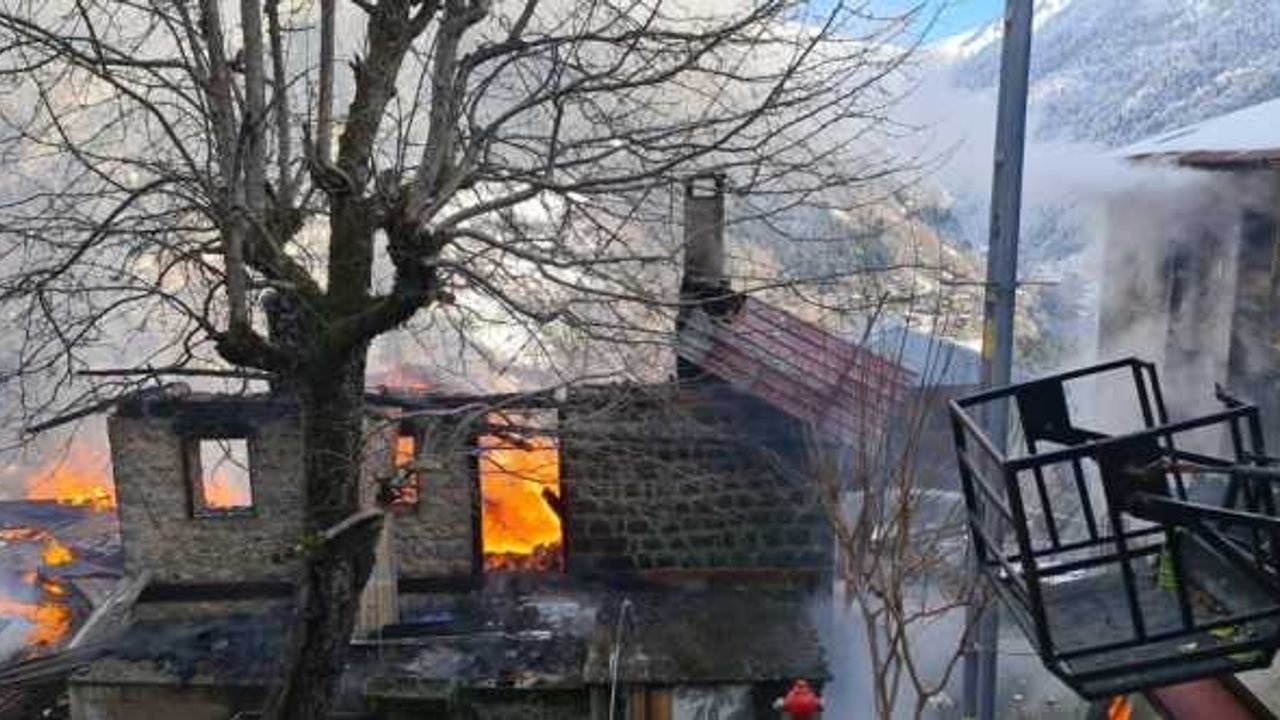 Rize'de çıkan yangında 2 ev, 1 otomobil zarar gördü