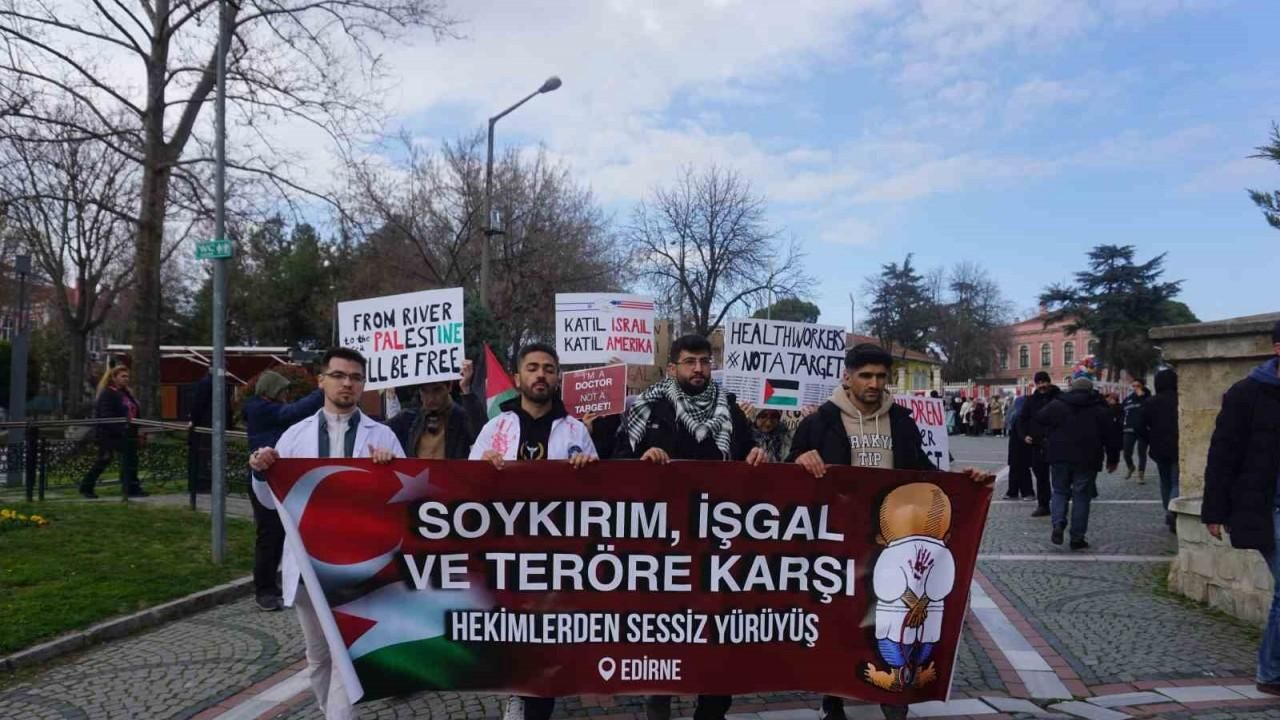 Edirne’de tıp fakültesi öğrencilerinden Gazze’ye destek yürüyüşü