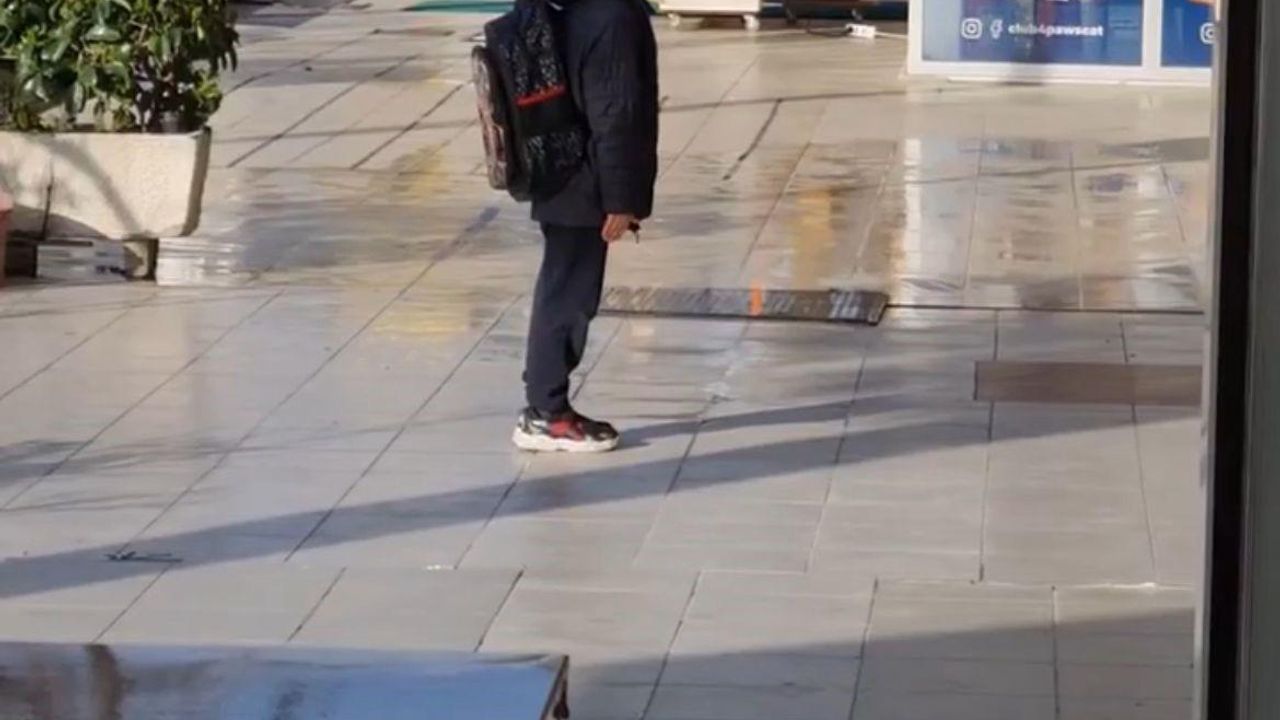 Küçük çocuk Türk bayrağının karşısına geçip İstiklal Marşı okudu