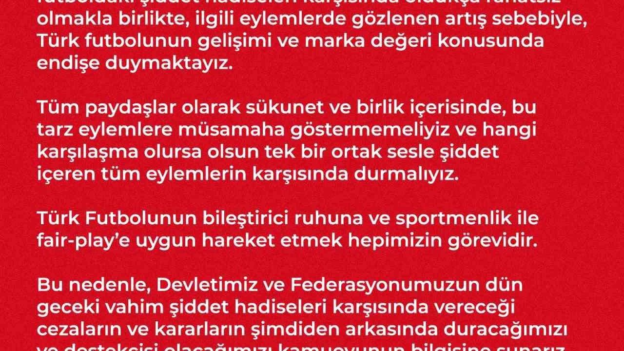 Samsunspor: “Türk futbolunun gelişimi ve marka değeri konusunda endişe duymaktayız”