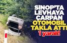 Sinop’ta tabelaya çarpan otomobil takla attı