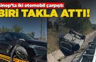 Sinop’ta çarpışan araçlardan biri takla attı