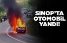 Sinop’ta seyir halindeki otomobilde yangın çıktı
