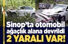 Kazada otomobil ağaçlık alana devrildi