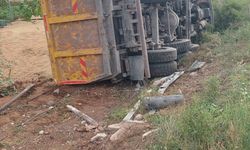 Çorum'da devrilen buğday yüklü kamyonun sürücüsü yaralandı