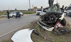 ADANA - Refüjdeki ağaca çarpan otomobilin sürücüsü yaralandı
