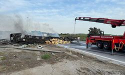 MERSİN - Devrilerek yanan tırın sürücüsü yaralandı