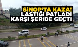 Sinop’ta lastiği patlayan araç karşı şeride geçti