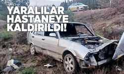 Devrilen otomobildeki 2 kişi yaralandı