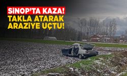 Takla atan otomobil araziye uçtu