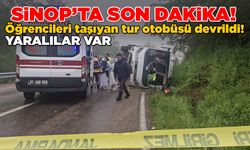 Sinop’ta firmaya ait yolcu otobüsü devrildi