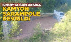 Sinop’ta kamyon şarampole devrildi
