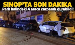 Sinop'ta otomobil park halindeki 4 araca çarptı
