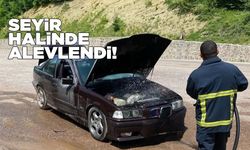 Seyir halindeki araçtan alevler yükseldi