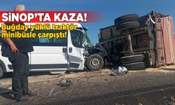 Traktör ile minibüs çarpıştı
