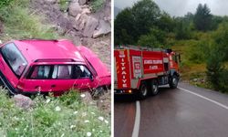 Şarampole uçan otomobildeki 2 kişi yaralandı