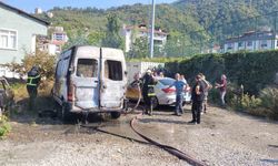 Park halindeki panelvan araç yandı