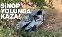 Sinop yolunda otomobil şarampole yuvarlandı