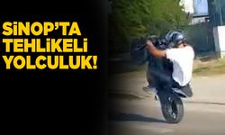 Sinop’ta motosiklet üstünde tehlikeli yolculuk
