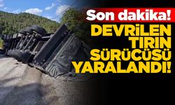 Sinop yolunda tır devrildi