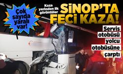 Sinop’ta servis otobüsü yolcu otobüsüne çarptı