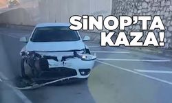 Sinop’ta kaza yapan araçta maddi hasar oluştu