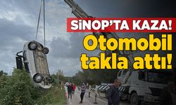 Sinop'ta otomobil takla attı: Sürücü yaralandı