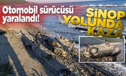 Otomobil deniz kenarına devrildi