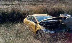 Ticari taksi tarlaya uçtu