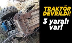 Devrilen traktördeki 3 kişi yaralandı