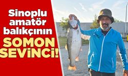 Sinoplu balıkçı oltasına takılan somonla sevinci yaşadı!