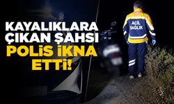 Sinop’ta kayalıklara çıkan vatandaşı polis indirdi