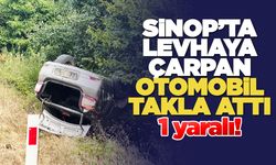 Sinop’ta tabelaya çarpan otomobil takla attı