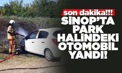 Sinop’ta park halindeki araç yandı