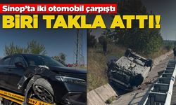 Sinop’ta çarpışan araçlardan biri takla attı