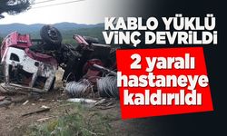 Kablo yüklü vinç devrildi: 2 yaralı!