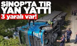 Sinop'ta un yüklü tır yan yattı: 3 yaralı!