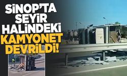 Sinop’ta mermer yüklü kamyonet devrildi