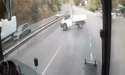 Virajı alamayan kamyonet spin attı
