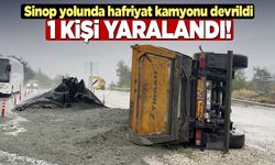Hafriyat kamyonu devrildi, sürücü yaralandı