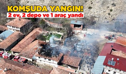 Çıkan yangında ev, depo ve araç yandı