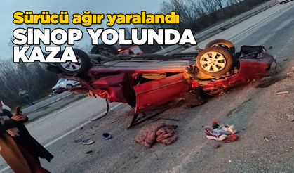Takla atan otomobilin sürücüsü ağır yaralandı