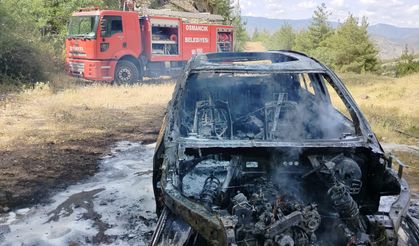 Çorum'da arazi aracı yandı