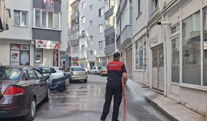 İtfaiye ekibinden sokak temizliği