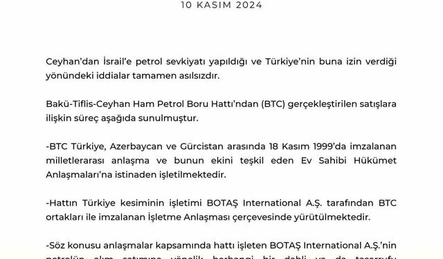 Enerji ve Tabii Kaynaklar Bakanlığı’ndan İsrail’e petrol sevkiyatı yapıldığı iddialarına yalanlama