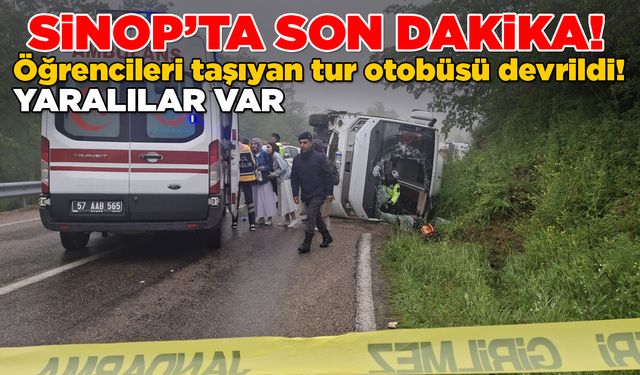 Sinop’ta firmaya ait yolcu otobüsü devrildi