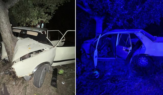 Kontrolden çıkan araç ağaca çarptı