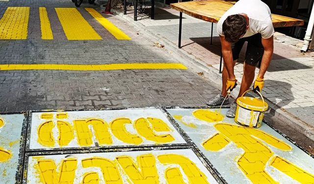 İlçede yol çizgileri yenileniyor