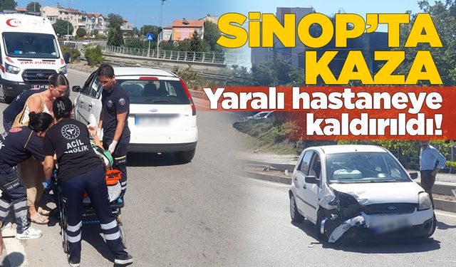 Sinop’ta refüje çarpan otomobil ters döndü