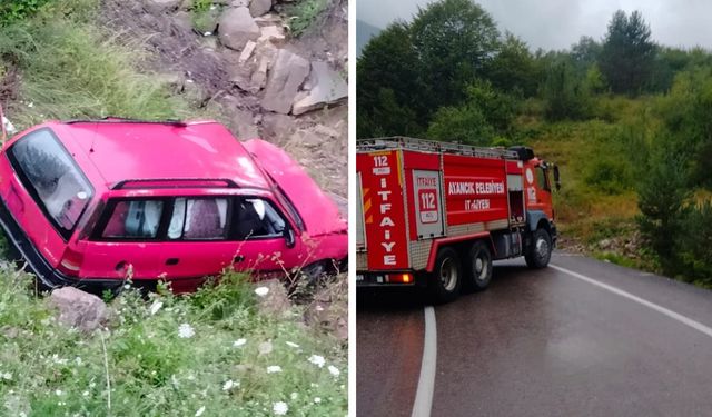 Şarampole uçan otomobildeki 2 kişi yaralandı